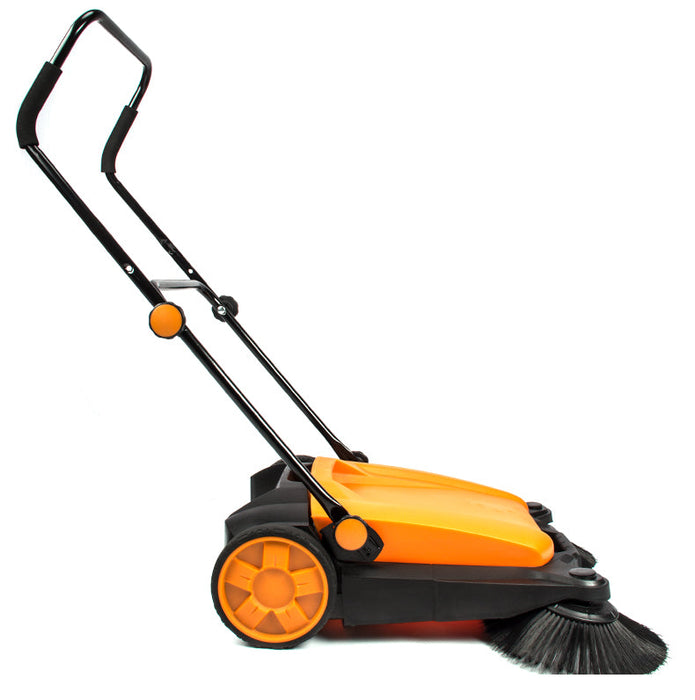 SM650 27.5" Manual Push Powered Floor Sweeper, Triple Brushes, Indoor and Outdoor - Sweatfully