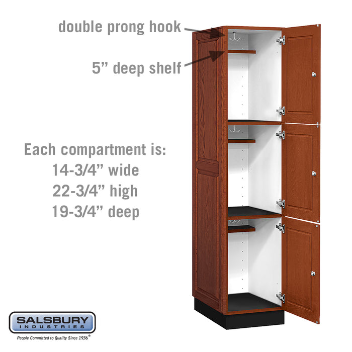 Salsbury 16" Wide Triple Tier Solid Oak Executive Wood Locker - 1 Wide - 6 Feet High - 21 Inches Deep - Medium Oak - Sweatfully