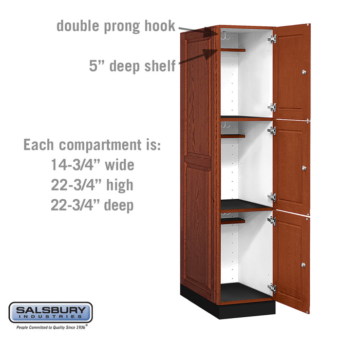 Salsbury 16" Wide Triple Tier Solid Oak Executive Wood Locker - 1 Wide - 6 Feet High - 24 Inches Deep - Medium Oak - Sweatfully
