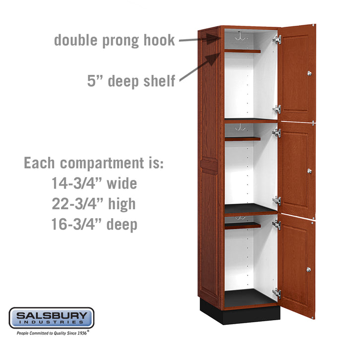 Salsbury 16" Wide Triple Tier Solid Oak Executive Wood Locker - 1 Wide - 6 Feet High - 18 Inches Deep - Medium Oak - Sweatfully