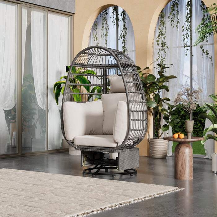 Outdoor Swivel Chair with Cushions, Rattan Egg Patio Chair with Rocking Function for Balcony, Poolside and Garden - Sweatfully