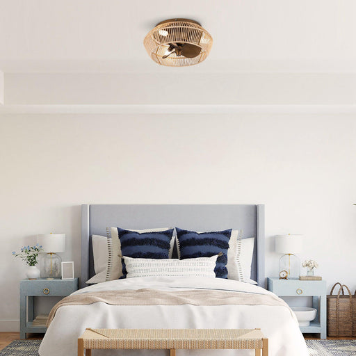 14" Farmhouse DC Motor Flush Mount Reversible Iron Ceiling Fan with LED Lighting and Remote Control - Sweatfully