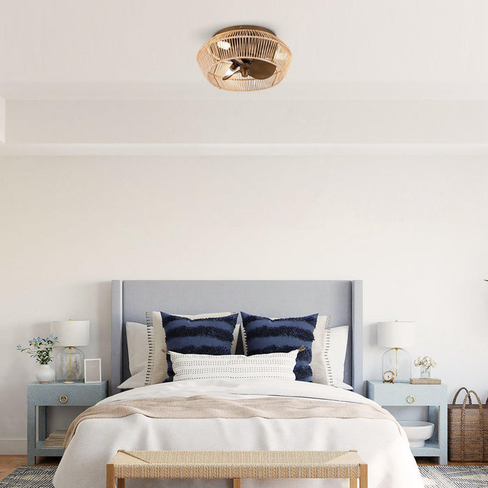 14" Farmhouse DC Motor Flush Mount Reversible Iron Ceiling Fan with LED Lighting and Remote Control - Sweatfully