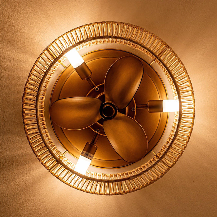 14" Farmhouse DC Motor Flush Mount Reversible Iron Ceiling Fan with LED Lighting and Remote Control - Sweatfully