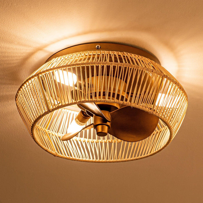 14" Farmhouse DC Motor Flush Mount Reversible Iron Ceiling Fan with LED Lighting and Remote Control - Sweatfully