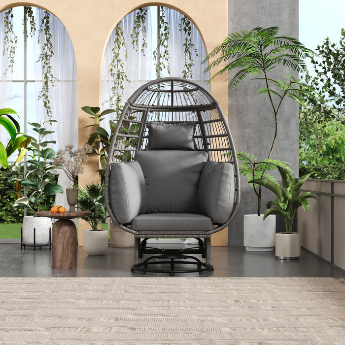 Outdoor Swivel Chair with Cushions, Rattan Egg Patio Chair with Rocking Function for Balcony, Poolside and Garden - Sweatfully