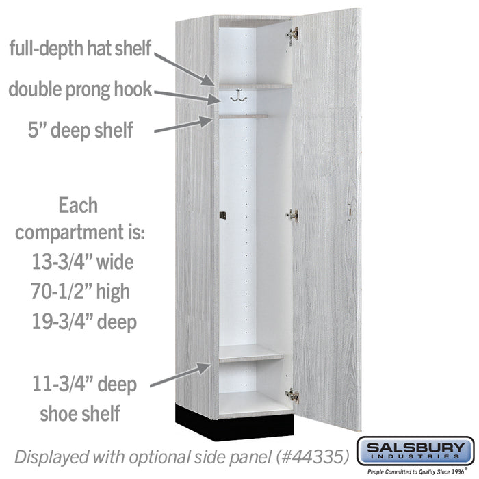 Salsbury 15" Wide Premier Wood Locker - Single Tier - 1 Wide - 6 Feet High - 21" Deep - Silver Teak - Hasps - Sweatfully