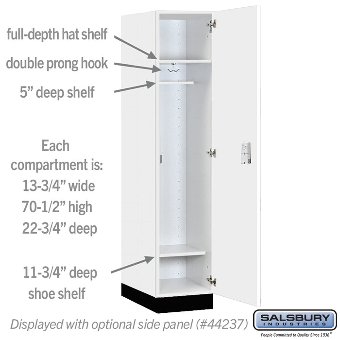 Salsbury 15" Wide Premier Wood Locker - Single Tier - 1 Wide - 6 Feet High - 24" Deep - Arctic White - Electronic Locks - Sweatfully