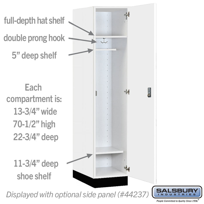 Salsbury 15" Wide Premier Wood Locker - Single Tier - 1 Wide - 6 Feet High - 24" Deep - Arctic White - Resettable Combination Locks - Sweatfully