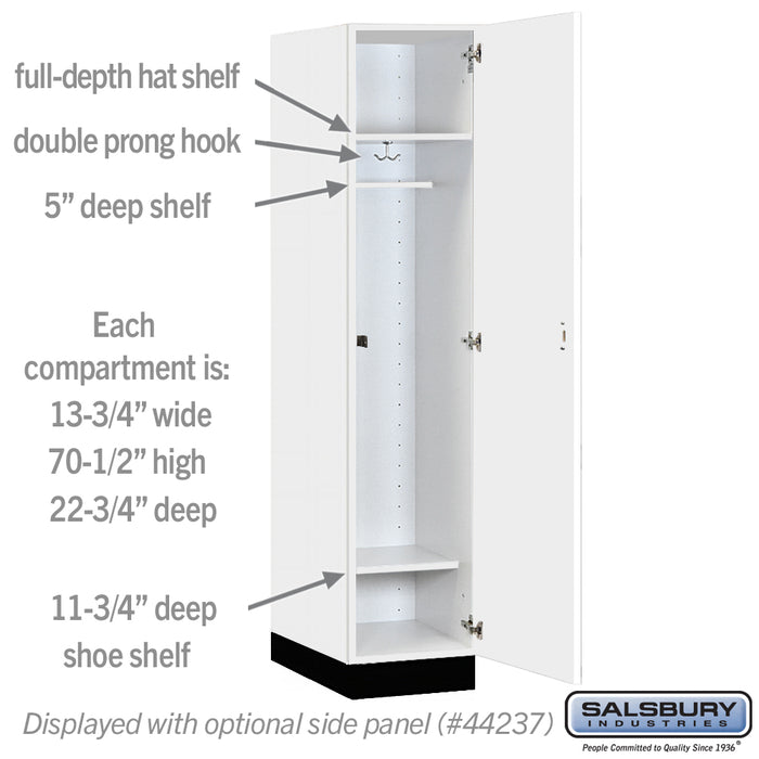 Salsbury 15" Wide Premier Wood Locker - Single Tier - 1 Wide - 6 Feet High - 24" Deep - Arctic White - Hasps - Sweatfully
