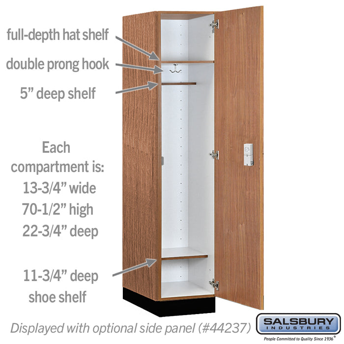Salsbury 15" Wide Premier Wood Locker - Single Tier - 1 Wide - 6 Feet High - 24" Deep - Red Oak - Electronic Locks - Sweatfully