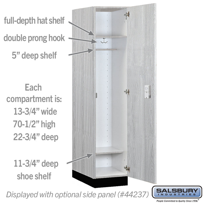 Salsbury 15" Wide Premier Wood Locker - Single Tier - 1 Wide - 6 Feet High - 24" Deep - Silver Teak - Electronic Locks - Sweatfully