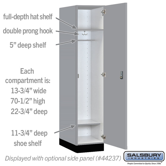 Salsbury 15" Wide Premier Wood Locker - Single Tier - 1 Wide - 6 Feet High - 24" Deep - Winter Fog - Resettable Combination Locks - Sweatfully