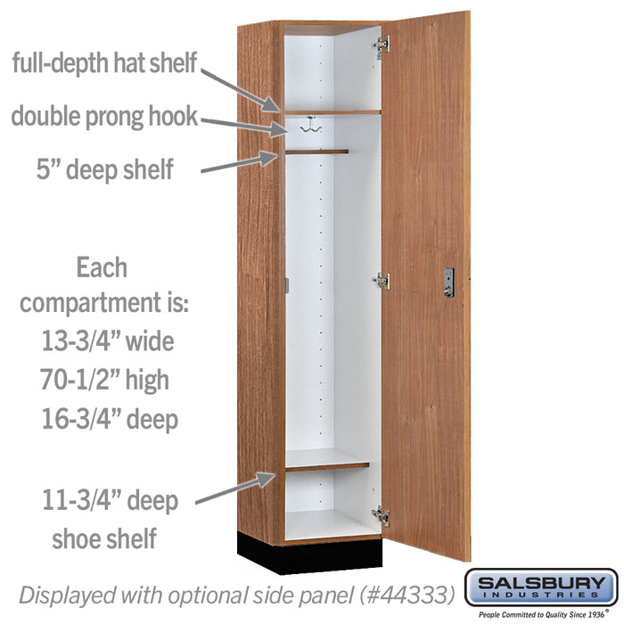 Salsbury 15" Wide Premier Wood Locker - Single Tier - 1 Wide - 6 Feet High - 18" Deep - Red Oak - Resettable Combination Locks - Sweatfully