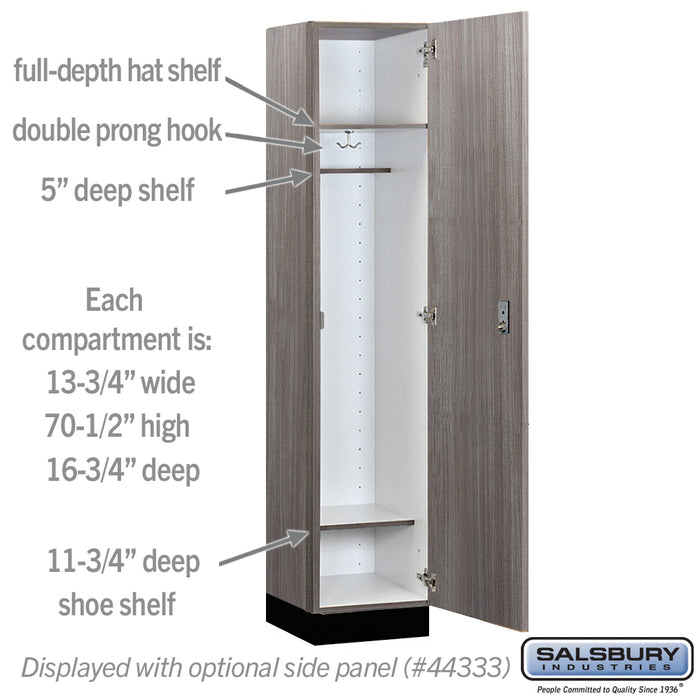 Salsbury 15" Wide Premier Wood Locker - Single Tier - 1 Wide - 6 Feet High - 18" Deep - Skyline Walnut - Resettable Combination Locks - Sweatfully
