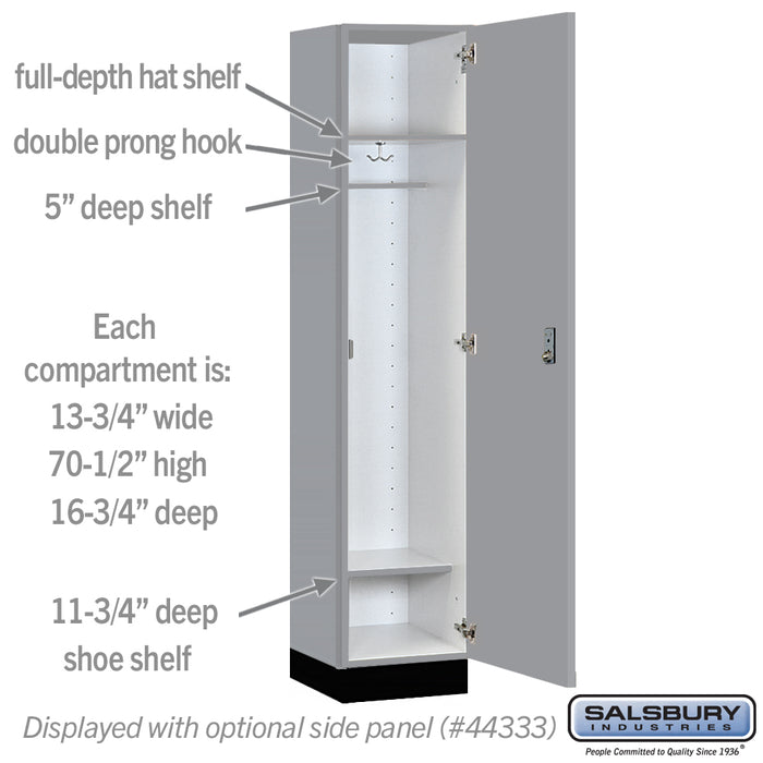 Salsbury 15" Wide Premier Wood Locker - Single Tier - 1 Wide - 6 Feet High - 18" Deep - Winter Fog - Resettable Combination Locks - Sweatfully