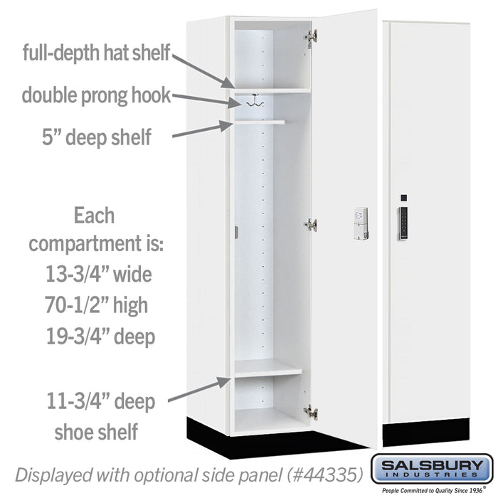 Salsbury 15" Wide Premier Wood Locker - Single Tier - 3 Wide - 6 Feet High - 21" Deep - Arctic White - Electronic Locks - Sweatfully