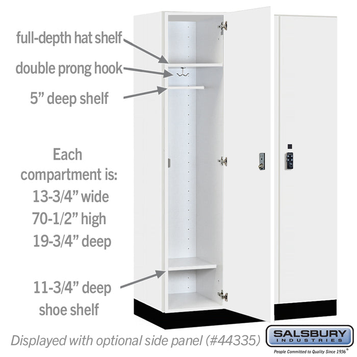 Salsbury 15" Wide Premier Wood Locker - Single Tier - 3 Wide - 6 Feet High - 21" Deep - Arctic White - Resettable Combination Locks - Sweatfully