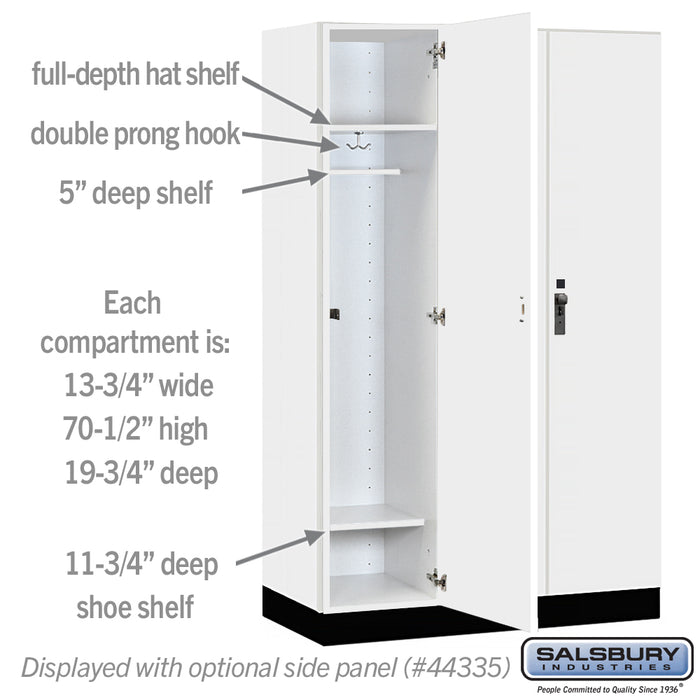 Salsbury 15" Wide Premier Wood Locker - Single Tier - 3 Wide - 6 Feet High - 21" Deep - Arctic White - Hasps - Sweatfully
