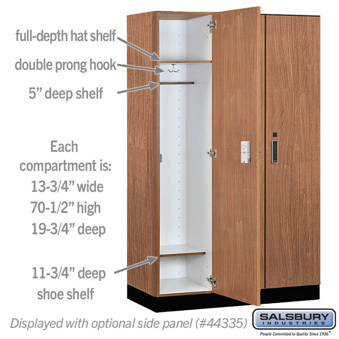 Salsbury 15" Wide Premier Wood Locker - Single Tier - 3 Wide - 6 Feet High - 21" Deep - Red Oak - Electronic Locks - Sweatfully