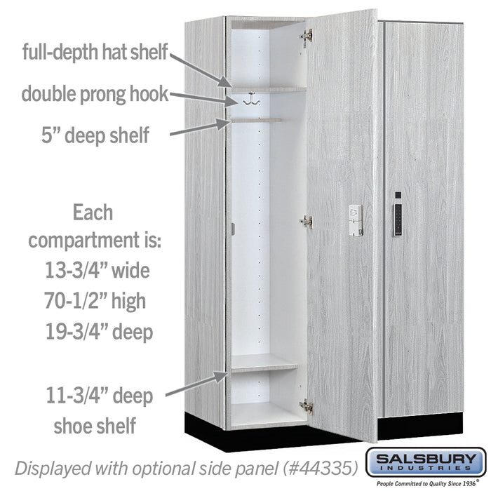 Salsbury 15" Wide Premier Wood Locker - Single Tier - 3 Wide - 6 Feet High - 21" Deep - Silver Teak - Electronic Locks - Sweatfully