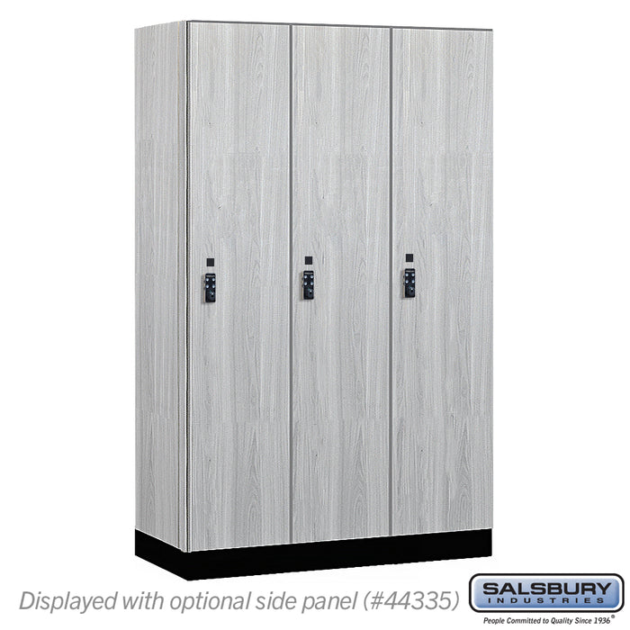 Salsbury 15" Wide Premier Wood Locker - Single Tier - 3 Wide - 6 Feet High - 21" Deep - Silver Teak - Resettable Combination Locks - Sweatfully