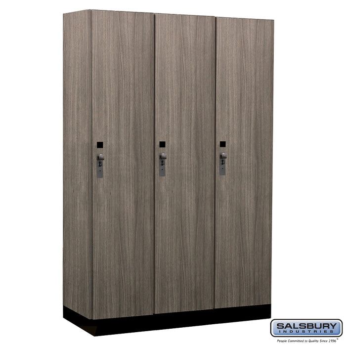 Salsbury 15" Wide Premier Wood Locker - Single Tier - 3 Wide - 6 Feet High - 21" Deep - Skyline Walnut - Hasps - Sweatfully
