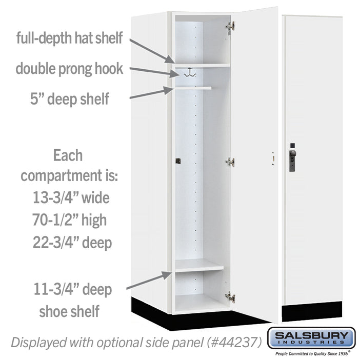 Salsbury 15" Wide Premier Wood Locker - Single Tier - 3 Wide - 6 Feet High - 24" Deep - Arctic White - Hasps - Sweatfully