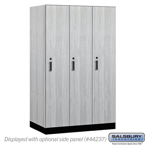 Salsbury 15" Wide Premier Wood Locker - Single Tier - 3 Wide - 6 Feet High - 24" Deep - Silver Teak - Electronic Locks - Sweatfully
