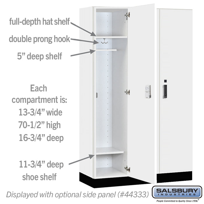 Salsbury 15" Wide Premier Wood Locker - Single Tier - 3 Wide - 6 Feet High - 18" Deep - Arctic White - Electronic Locks - Sweatfully