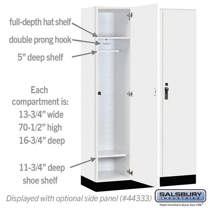 Salsbury 15" Wide Premier Wood Locker - Single Tier - 3 Wide - 6 Feet High - 18" Deep - Arctic White - Hasps - Sweatfully