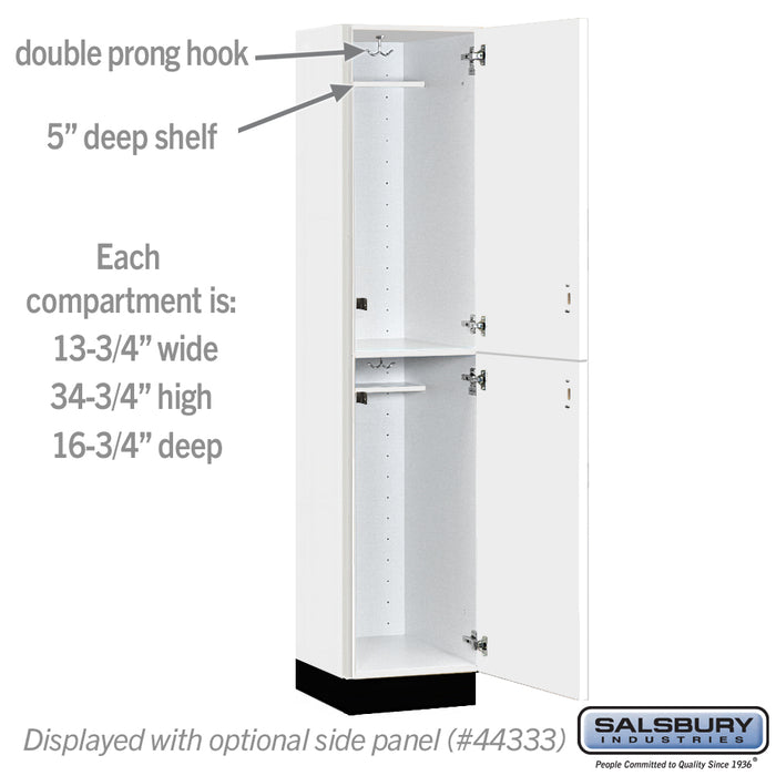 Salsbury 15" Wide Premier Wood Locker - Double Tier - 1 Wide - 6 Feet High - 18" Deep - Arctic White - Hasps - Sweatfully