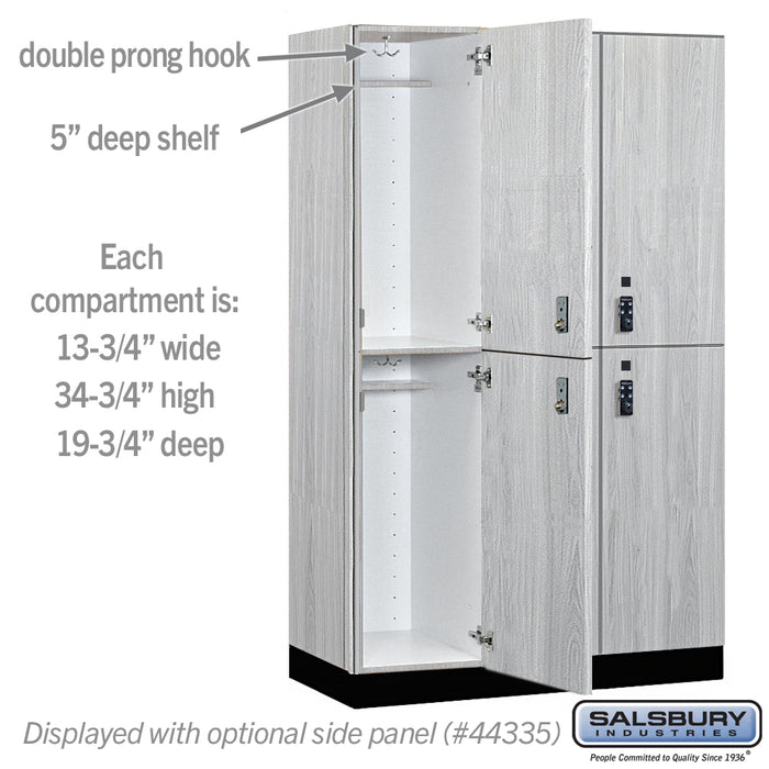 Salsbury 15" Wide Premier Wood Locker - Double Tier - 3 Wide - 6 Feet High - 21" Deep - Silver Teak - Resettable Combination Locks - Sweatfully