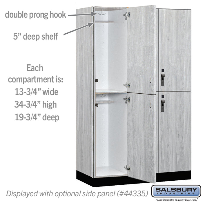 Salsbury 15" Wide Premier Wood Locker - Double Tier - 3 Wide - 6 Feet High - 21" Deep - Silver Teak - Hasps - Sweatfully