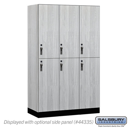 Salsbury 15" Wide Premier Wood Locker - Double Tier - 3 Wide - 6 Feet High - 21" Deep - Silver Teak - Hasps - Sweatfully