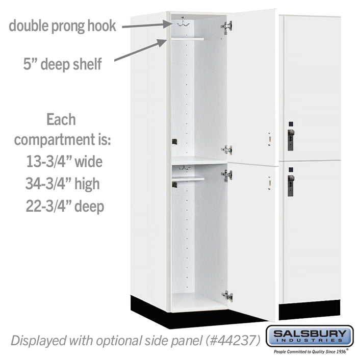 Salsbury 15" Wide Premier Wood Locker - Double Tier - 3 Wide - 6 Feet High - 24" Deep - Arctic White - Hasps - Sweatfully