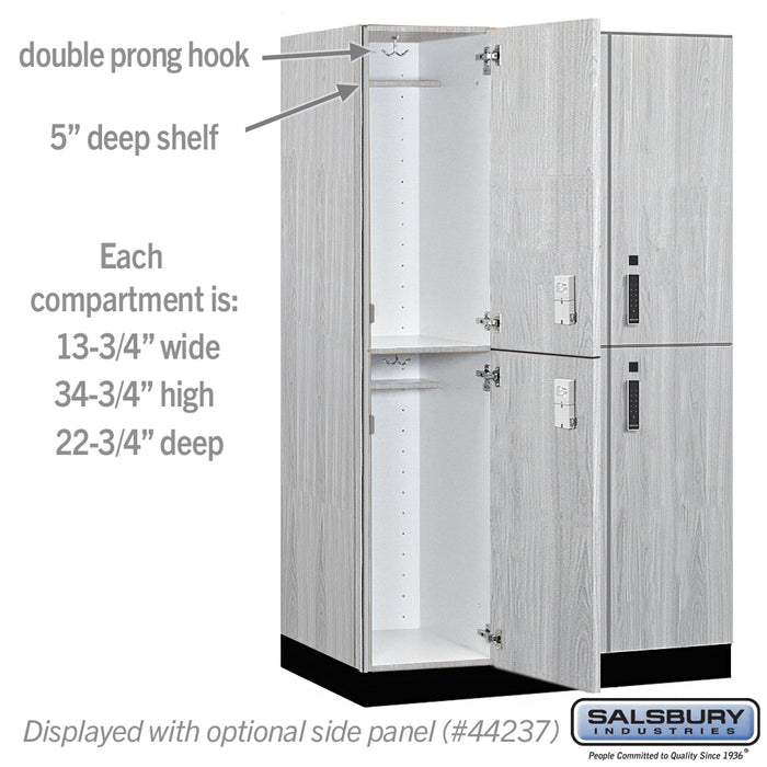 Salsbury 15" Wide Premier Wood Locker - Double Tier - 3 Wide - 6 Feet High - 24" Deep - Silver Teak - Electronic Locks - Sweatfully