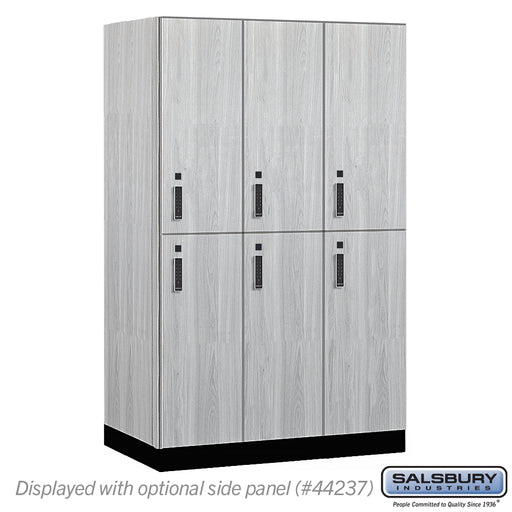 Salsbury 15" Wide Premier Wood Locker - Double Tier - 3 Wide - 6 Feet High - 24" Deep - Silver Teak - Electronic Locks - Sweatfully
