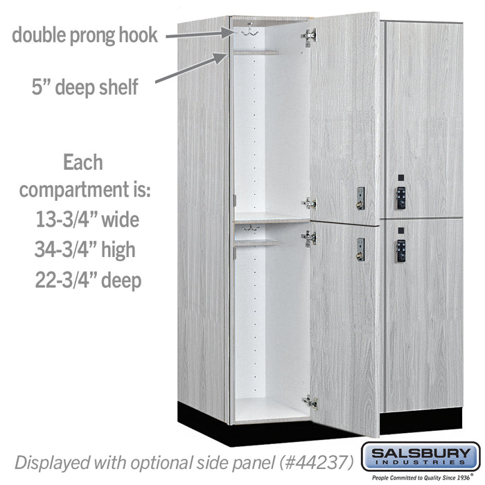 Salsbury 15" Wide Premier Wood Locker - Double Tier - 3 Wide - 6 Feet High - 24" Deep - Silver Teak - Resettable Combination Locks - Sweatfully