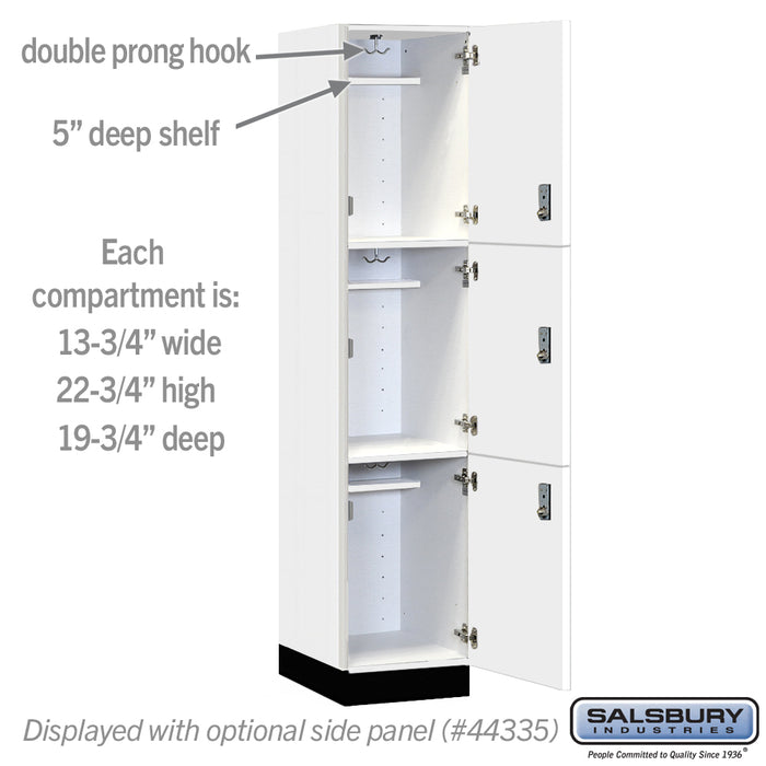 Salsbury 15" Wide Premier Wood Locker - Triple Tier - 1 Wide - 6 Feet High - 21" Deep - Arctic White - Resettable Combination Locks - Sweatfully