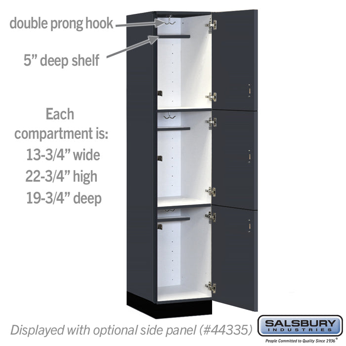 Salsbury 15" Wide Premier Wood Locker - Triple Tier - 1 Wide - 6 Feet High - 21" Deep - Carbon Mesh - Hasps - Sweatfully