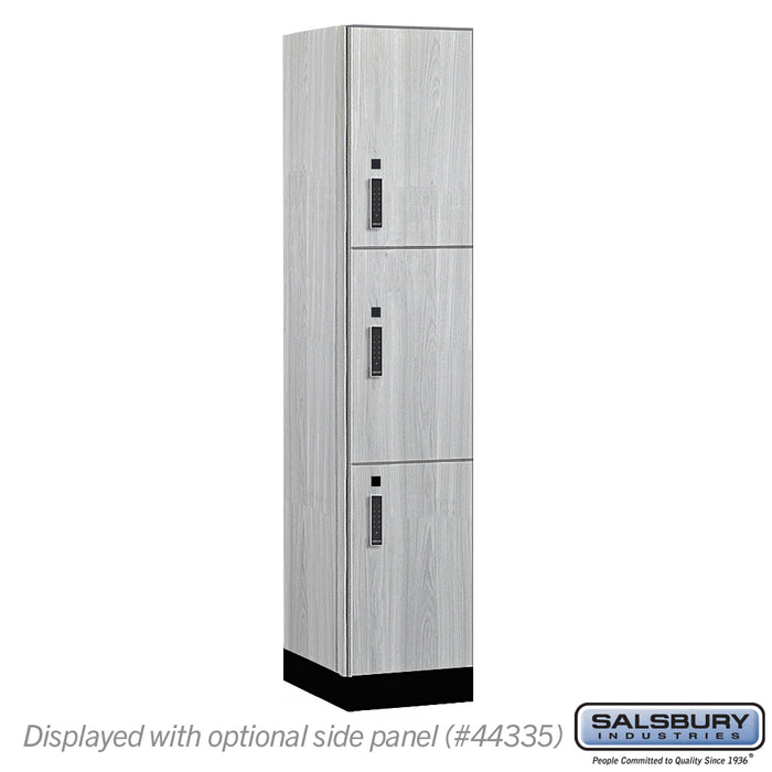 Salsbury 15" Wide Premier Wood Locker - Triple Tier - 1 Wide - 6 Feet High - 21" Deep - Silver Teak - Electronic Locks - Sweatfully