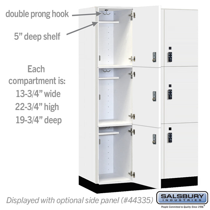 Salsbury 15" Wide Premier Wood Locker - Triple Tier - 3 Wide - 6 Feet High - 21" Deep - Arctic White - Resettable Combination Locks - Sweatfully