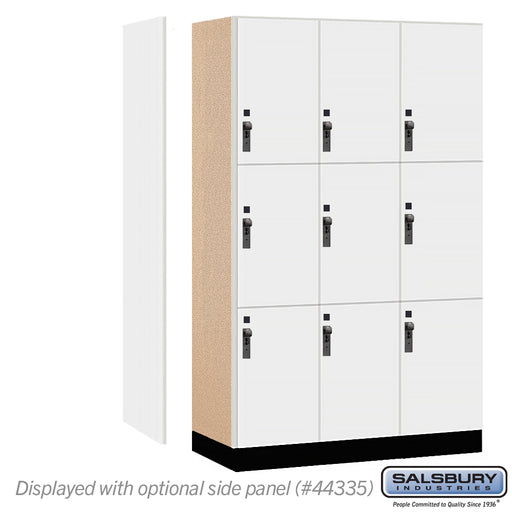 Salsbury 15" Wide Premier Wood Locker - Triple Tier - 3 Wide - 6 Feet High - 21" Deep - Arctic White - Hasps - Sweatfully