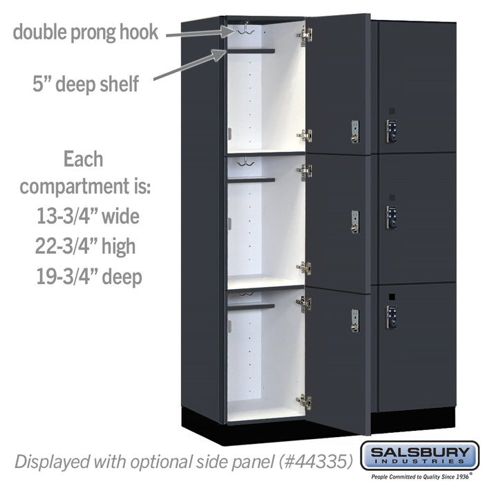 Salsbury 15" Wide Premier Wood Locker - Triple Tier - 3 Wide - 6 Feet High - 21" Deep - Carbon Mesh - Resettable Combination Locks - Sweatfully