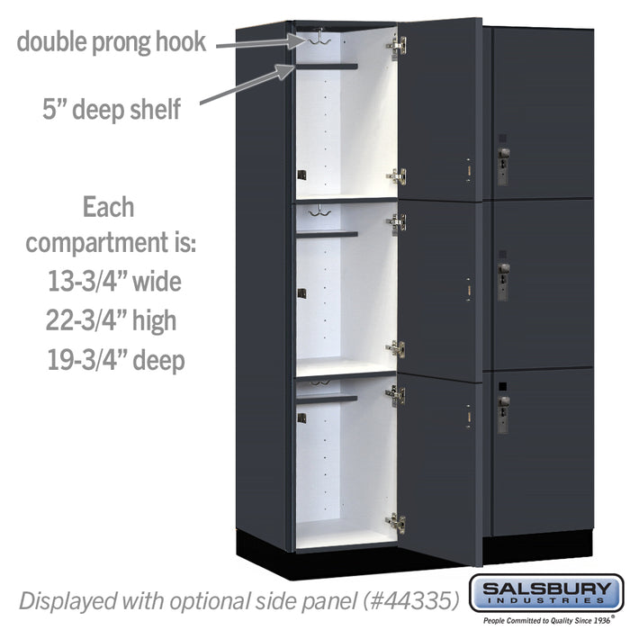 Salsbury 15" Wide Premier Wood Locker - Triple Tier - 3 Wide - 6 Feet High - 21" Deep - Carbon Mesh - Hasps - Sweatfully