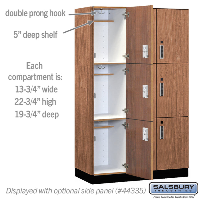 Salsbury 15" Wide Premier Wood Locker - Triple Tier - 3 Wide - 6 Feet High - 21" Deep - Red Oak - Electronic Locks - Sweatfully