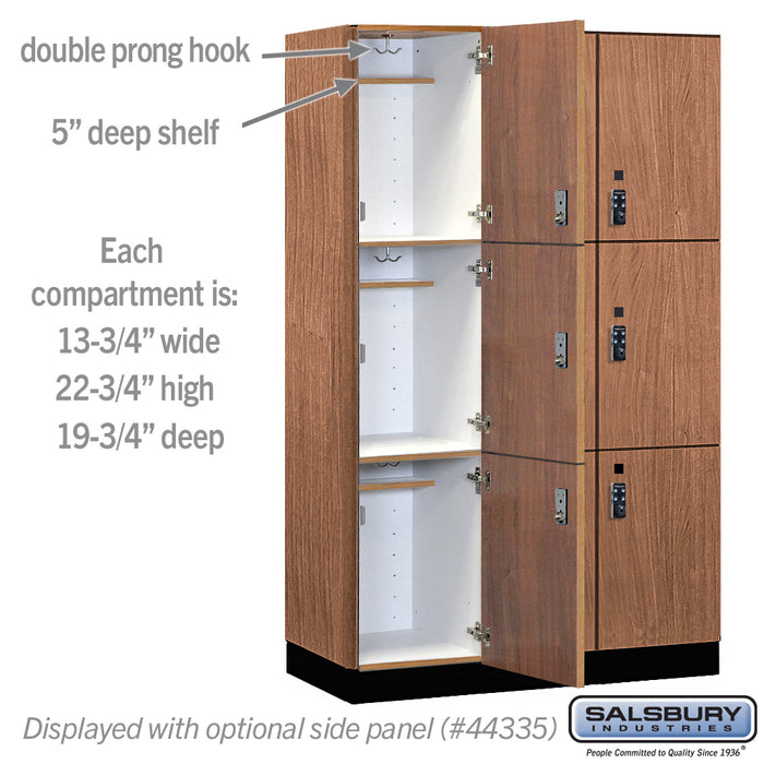 Salsbury 15" Wide Premier Wood Locker - Triple Tier - 3 Wide - 6 Feet High - 21" Deep - Red Oak - Resettable Combination Locks - Sweatfully