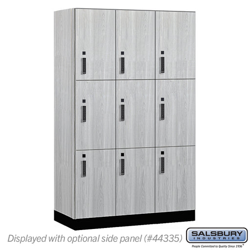 Salsbury 15" Wide Premier Wood Locker - Triple Tier - 3 Wide - 6 Feet High - 21" Deep - Silver Teak - Electronic Locks - Sweatfully