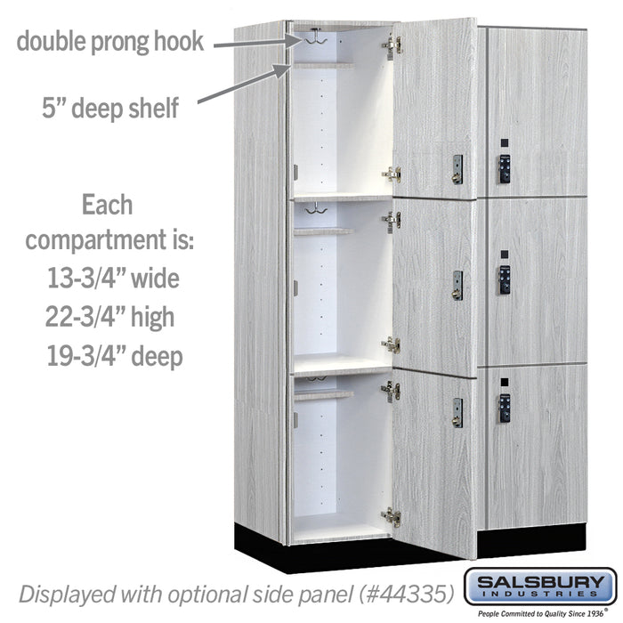Salsbury 15" Wide Premier Wood Locker - Triple Tier - 3 Wide - 6 Feet High - 21" Deep - Silver Teak - Resettable Combination Locks - Sweatfully